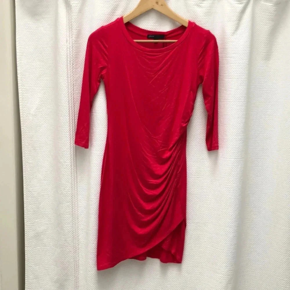 Gibson Red Asymmetrical Ruched Dress